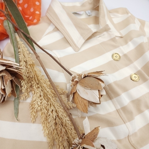 Isaac Mizrahi Cream Tan Stripe Cotton Sweater Blazer Sz S - Picture 12 of 14